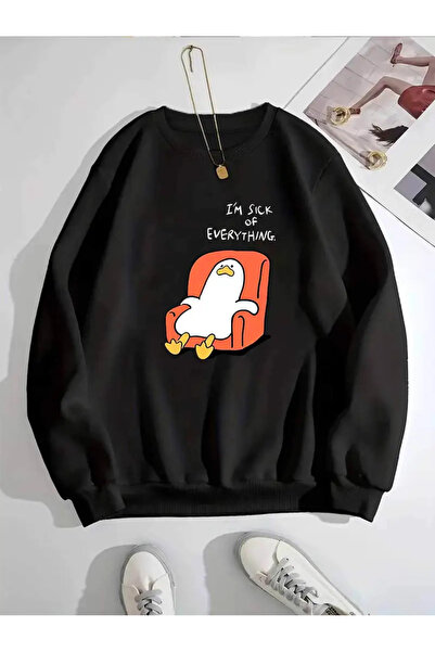 pandy Hanorac oversize cu decolteu rotund cu imprimeu de rață unisex