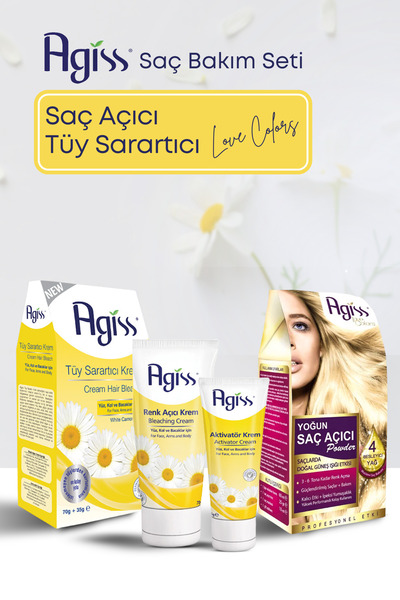 AGISS Love Colors Saç Açıcı, Saç Renk Açıcı, Oksidan 40vol, Tüy Sarartıcı Krem 70gr, Aktivatör 35gr