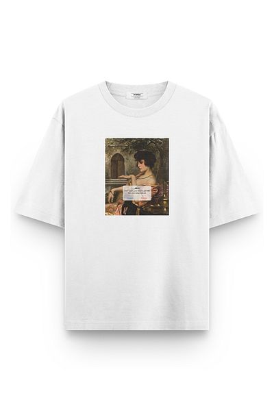Overoz White Oversize Tshirt Don'T Stress Picture Printed Oversize Written Unisex T-Shirt 1322