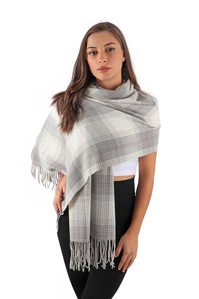 Bursa İpek Ecru Gray Patterned Winter Shawl