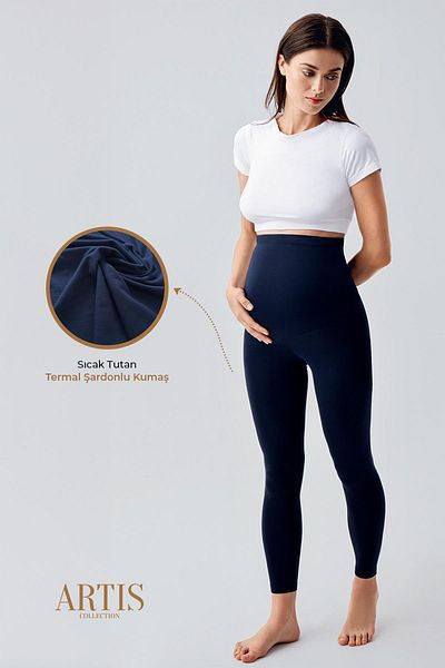 Artış Stretch Waist Adjustable Thermal Raster Maternity Leggings - Winter T10