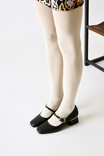 Limoya Abby Black Blunt Toe Buckle Detailed Women's Casual Shoes