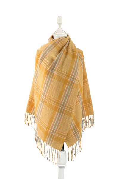 Bursa İpek Mustard Orange Patterned Winter Shawl