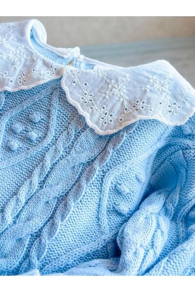 Magu Wrap Knitwear Sweatshirt and Pants Set for Girl - Stripe Detailed