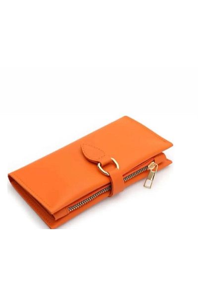 Madam curie Soft Leather, Phone Compartment, Zipper Orange Wallet