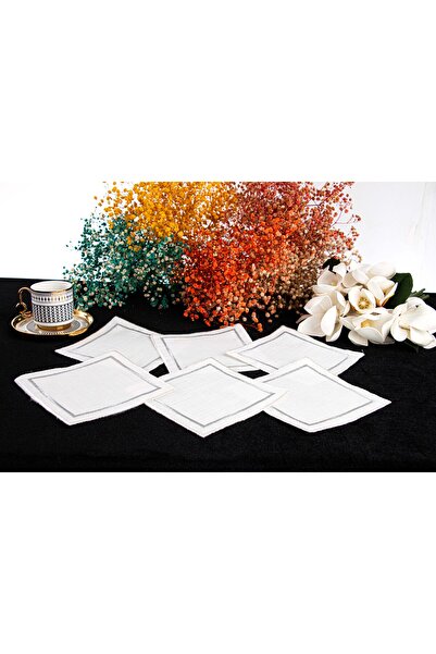 PLT Design 6 Pieces of Elegant Cocktail Napkins with Silver and Silk Detail Appearance Coffee Side Napkin Presentation Napkin