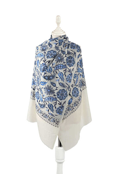 Bursa İpek Ecru Fully Embroidered Suzani Wool Shawl
