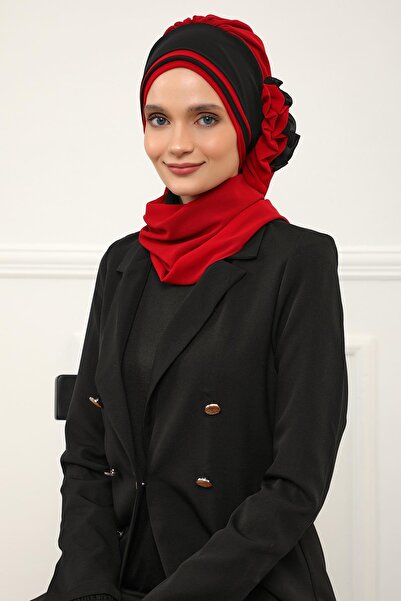 Aisha's Design Double Color Design Chiffon Ready Turban,Ht-86,Red - Black