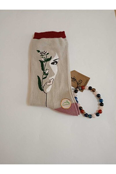 ENEFENDİ Сиви и бели меки дамски чорапи с бамбуков мотив 36-40