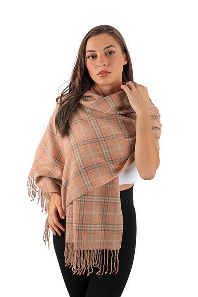Bursa İpek Salmon Mint Patterned Winter Shawl