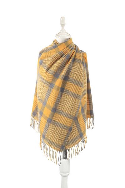 Bursa İpek Gold Gray Patterned Winter Shawl