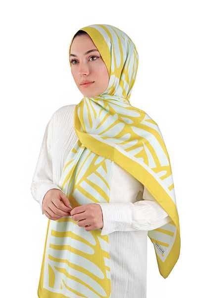 Bursa İpek Şal de mătase din twill cu model Acid Green Ekin