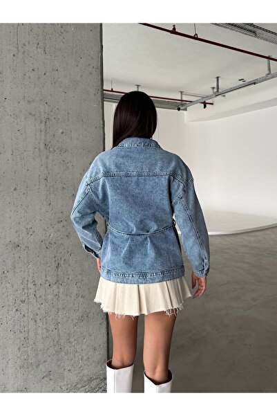 Swet Shop Jeans Γυναικείο τζιν μπουφάν με ζώνη μπλε Snow Wash Oversize