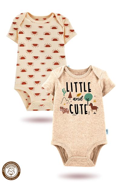 MAHFEL 2-Piece 100% Cotton Organic Printed Snap Fastener Baby Bodysuit