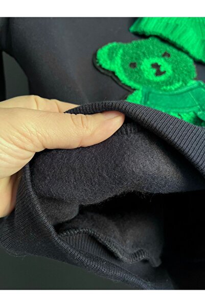 aynuraa > Teddy Bear Embroidered 3 Thread Fleece-Lined K Hooded Tracksuit Set – Unisex – Thick Winter