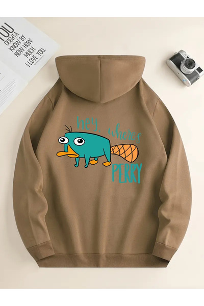 pandy Φούτερ με κουκούλα καγκουρό με στάμπα Platypus Perry - Χειμερινό σχέδιο με 2 νήματα