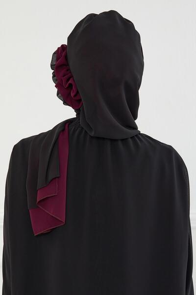 Aisha's Design Σχεδιασμός διπλού χρώματος έτοιμο τουρμπάν από σιφόν, HT-86, Μαύρο - Μούρδι