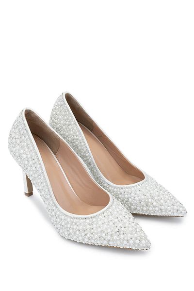Tamer Tanca Women's Vegan White Mother of Pearl Heeled Shoes