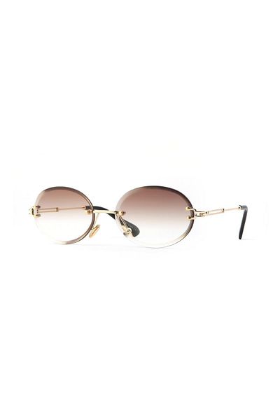TomyHelf Gold Color Stylish Sunglasses with Round Rimless Brown Lenses - Unisex Modern Design