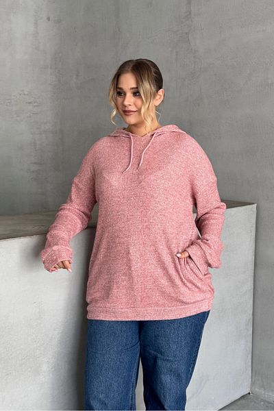 Stil Diva Plus Size Long Sleeve Hooded Thin Knitted Sweatshirt with Side Pockets 300373