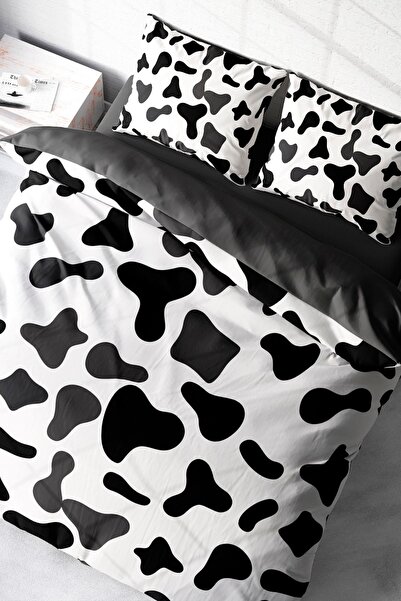 MonoHome Set de lenjerie de pat din satin de bumbac dublu 3D Digital Cow