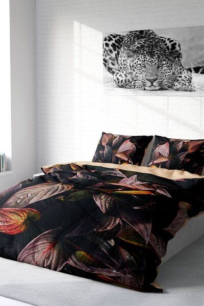 MonoHome Комплект спално бельо от памучен сатен с 3D цифрови есенни листа