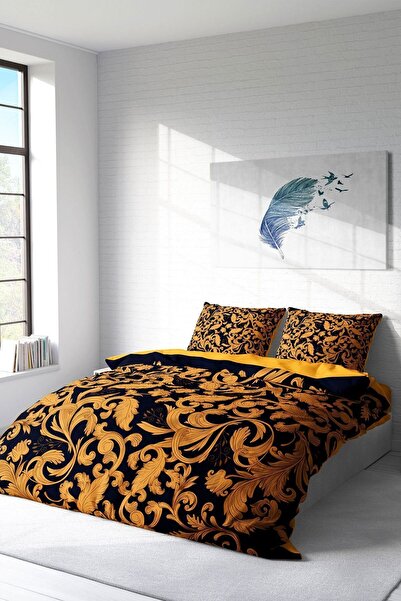 MonoHome Set de lenjerie de pat din satin de bumbac dublu 3D digital cu flori...