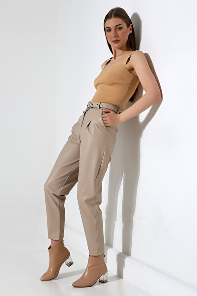 winmoda KEMERLİ DERİ PANTOLON-SUNİ DERİ PANTOLON/ KADIN DERİ PANTOLON