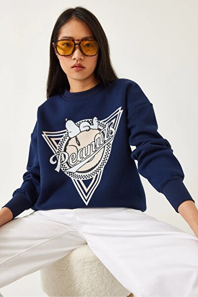 HARMONY GLOBAL Жіночий темно-синій тринитковий світшот з принтом Peanuts