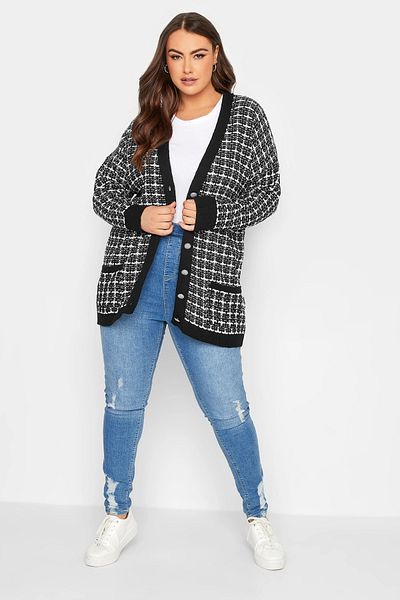 Stil Diva Large Size V-Neck Buttoned Pocket Long Sleeve Knitwear Cardigan301880