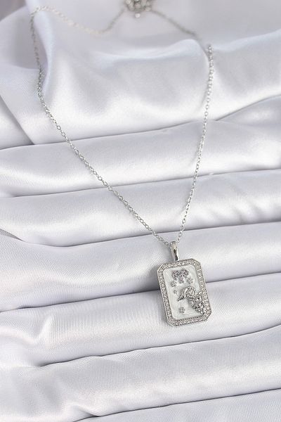 Skygo 316L Steel Silver Color Chain Aries Zodiac Sign Zircon Stone Women's Necklace - Tj-Bko9452