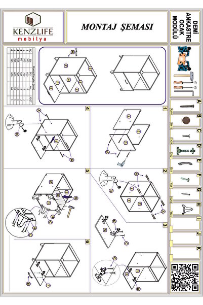 Kenzlife Ocak Dolabı Demi Cvz 85*60*57 Mutfak Modül Mini Fırın Ankastre Ocak İçin