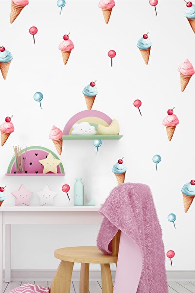 MSticker Set de autocolante pentru înghețată și acadele, decorare de perete pentru înghețată și bomboane în culori de acuarelă