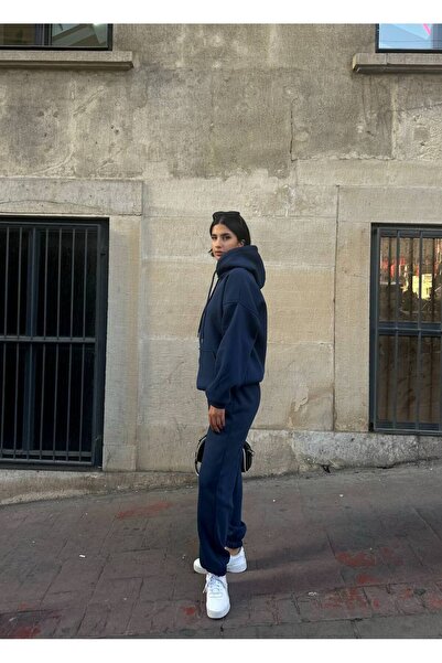 Diviny Σετ αθλητικής φόρμας με κουκούλα με τσέπη καγκουρό, 3 νήματα, ριγέ