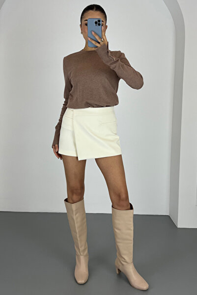 Lafaba Women's Mink Crew Neck Buttoned Knitwear Sweater