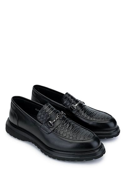 Tamer Tanca Men's Genuine Leather Black Loafer Shoes
