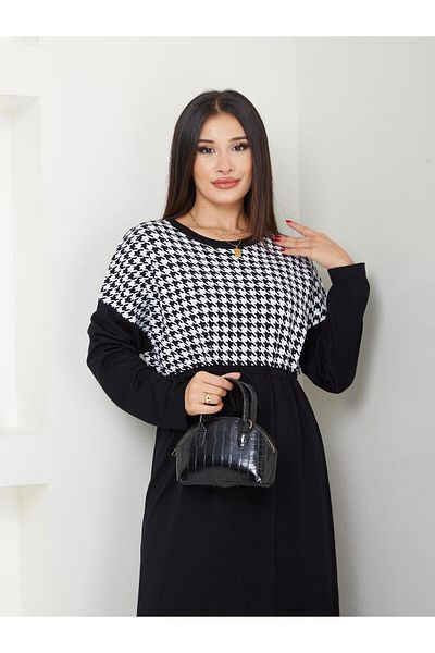 QUAWEAR Round Crew Neck Adjustable Cord Drawstring Mercerized Ensek Fabric Full Length Dress