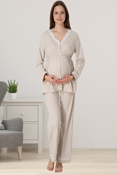 ByLohusa Effortt Bej Hamile Lohusa Pijama Takımı