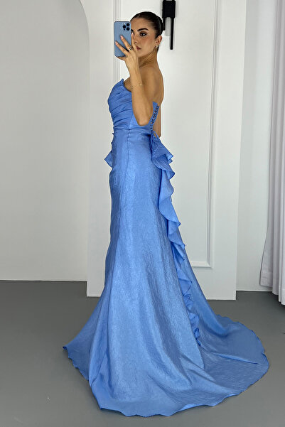 Lafaba Dámské indigové dlouhé večerní šaty bez ramínek