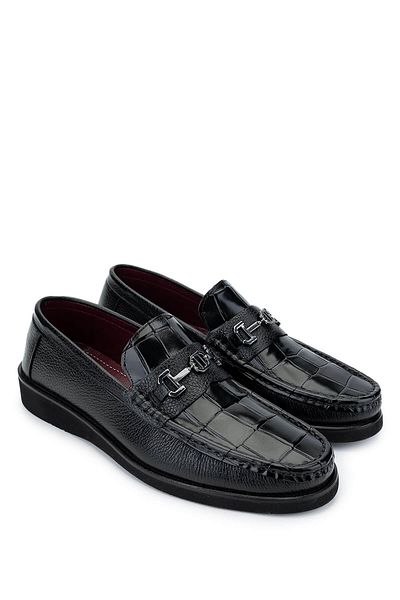 Tamer Tanca Men's Genuine Leather Black Loafer Shoes