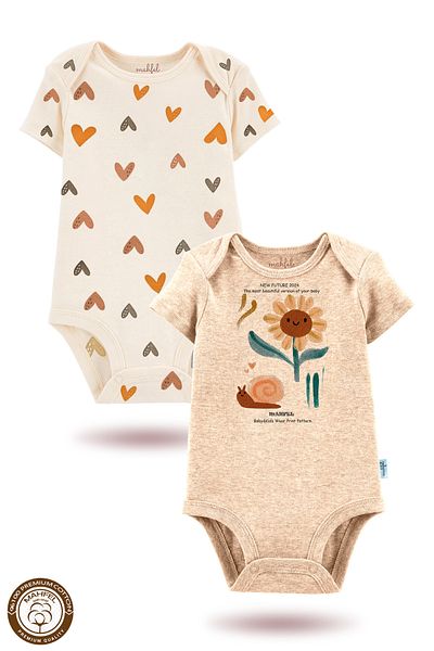 MAHFEL 2-Piece 100% Cotton Organic Printed Snap Fastener Baby Bodysuit