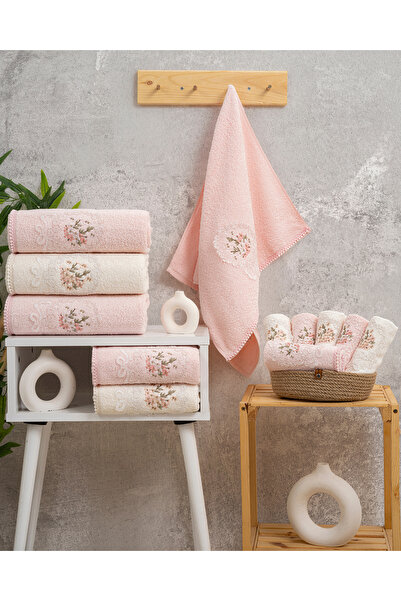 Hazangülü Buldan Üretim Elit Dowry مجموعة من 6 مناشف يد/وجه I 50x90