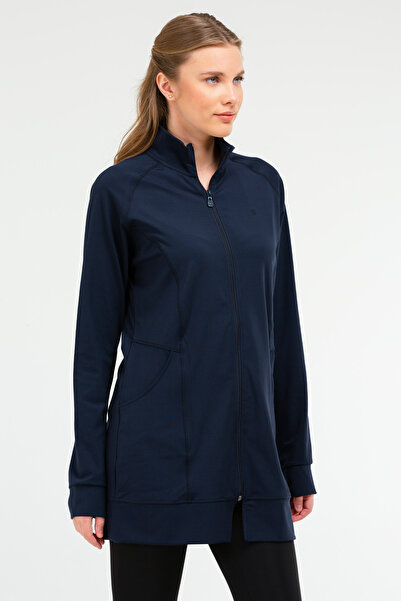 speedlife Navy Blue Micro Stand Collar Women's Tunic - Sc1086