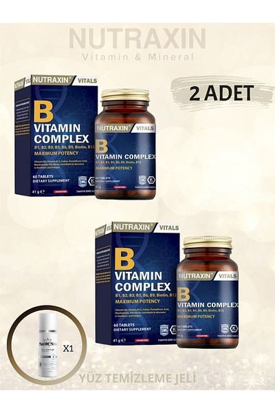 Nutraxin Vitamin B Supplement Food - 60 Capsules (2 Pcs) + Facial Cleansing Gel