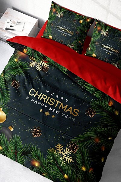 MonoHome New Year Duvet Cover Set 100% Natural Cotton Merry Christmas Double Navy Blue