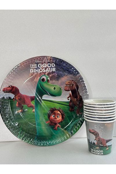 Cadde Süs Dinosaur Set of 8 Paper Plates and Cups
