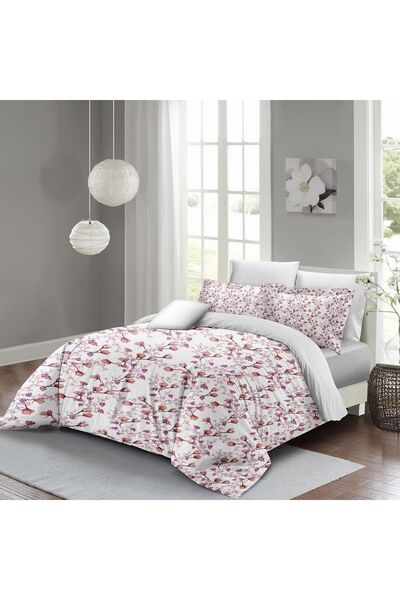 MonoHome Set de lenjerie de pat din satin de bumbac dublu 3D digital cu flori...