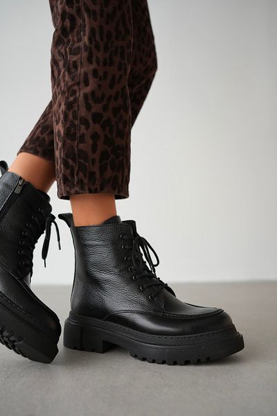 selinshoes Anemone Genuine Leather Round Toe Short Boots - Black