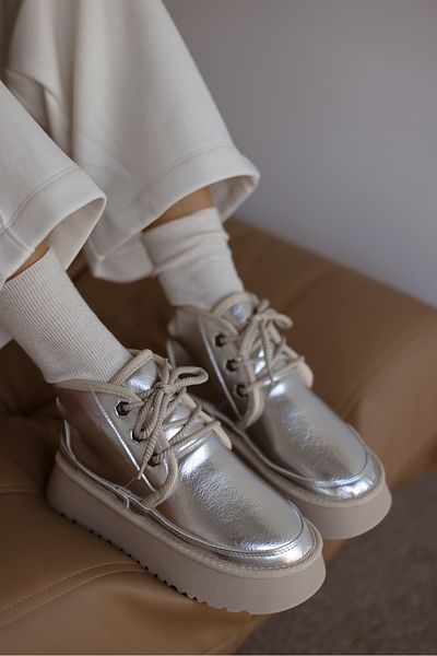 selinshoes Γυναικείες μπότες Hugo Lace-Up με χοντρή σόλα με γούνα εσωτερικά - ΑΣΗΜΕΝΙΟ