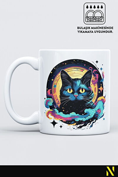 nilizma كوب بورسلين منقوش على شكل قطة سوداء